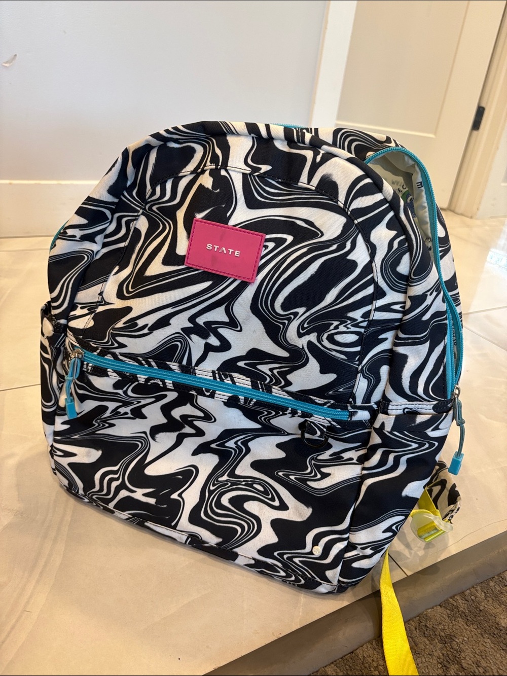 STATE Kids Swirl Backpack in Black, White, Pink & Blue